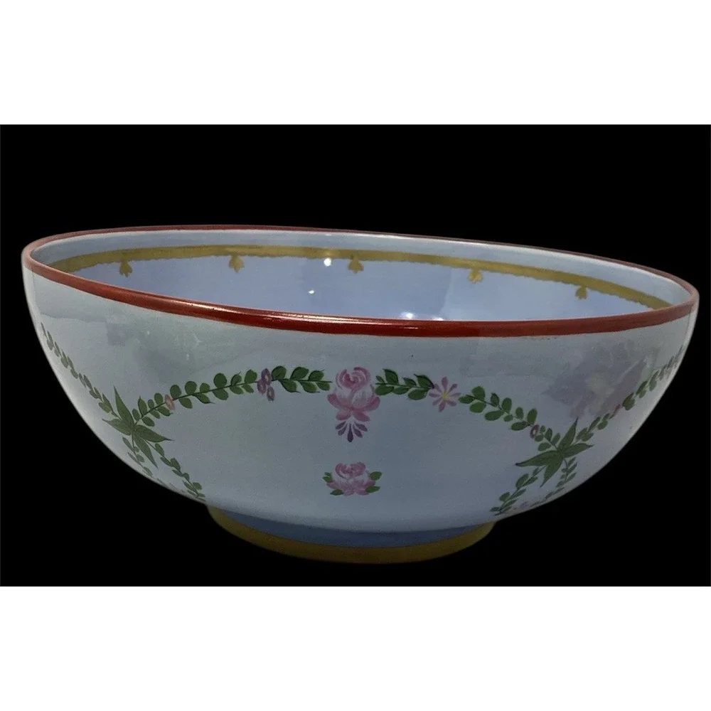 Vtg Agostinelli Round Lg Porcelain Bowl Imported Marbro Lamps Floral Italy 11
